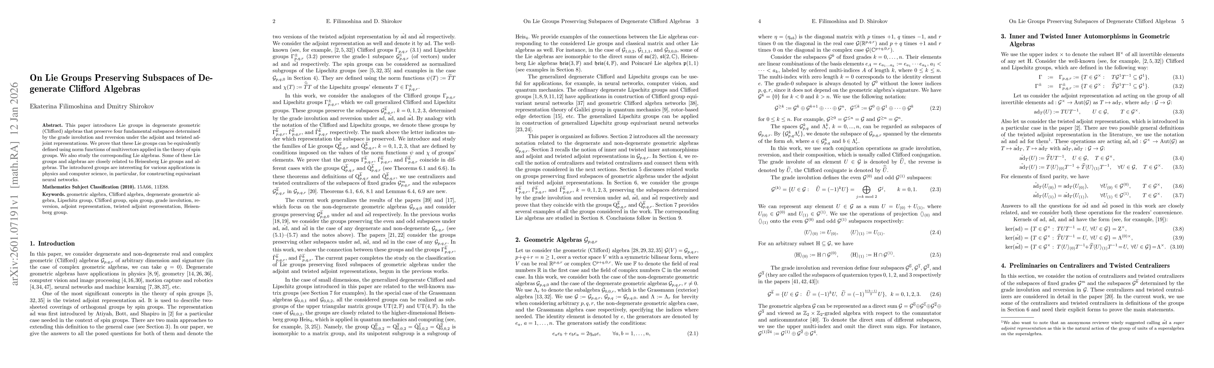 Thumbnail for On Lie Groups Preserving Subspaces of Degenerate Clifford Algebras