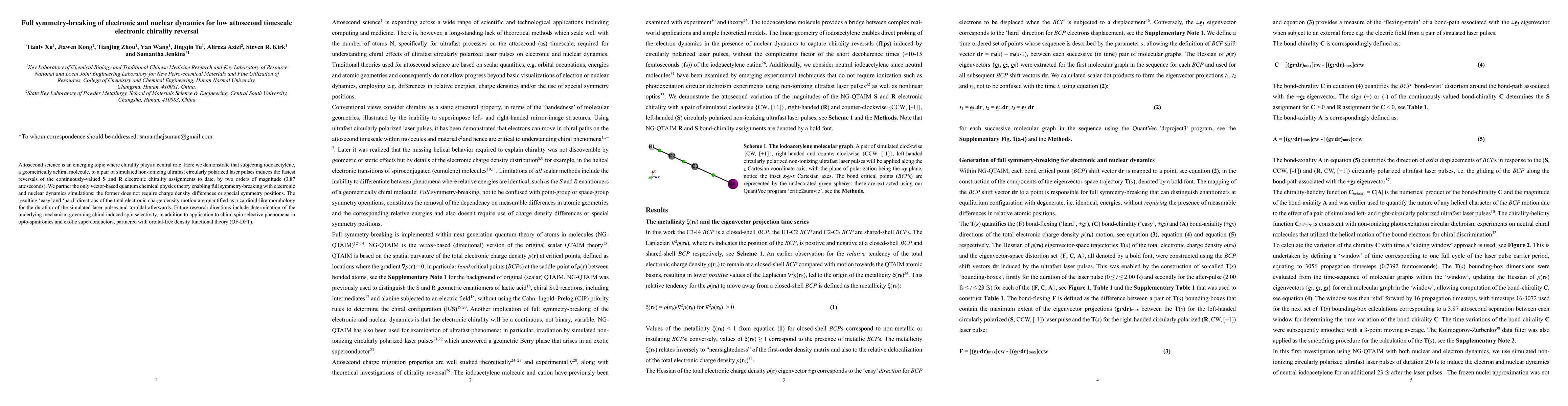 Thumbnail for Full symmetry-breaking of electronic and nuclear dynamics for low attosecond timescale electronic chirality reversal