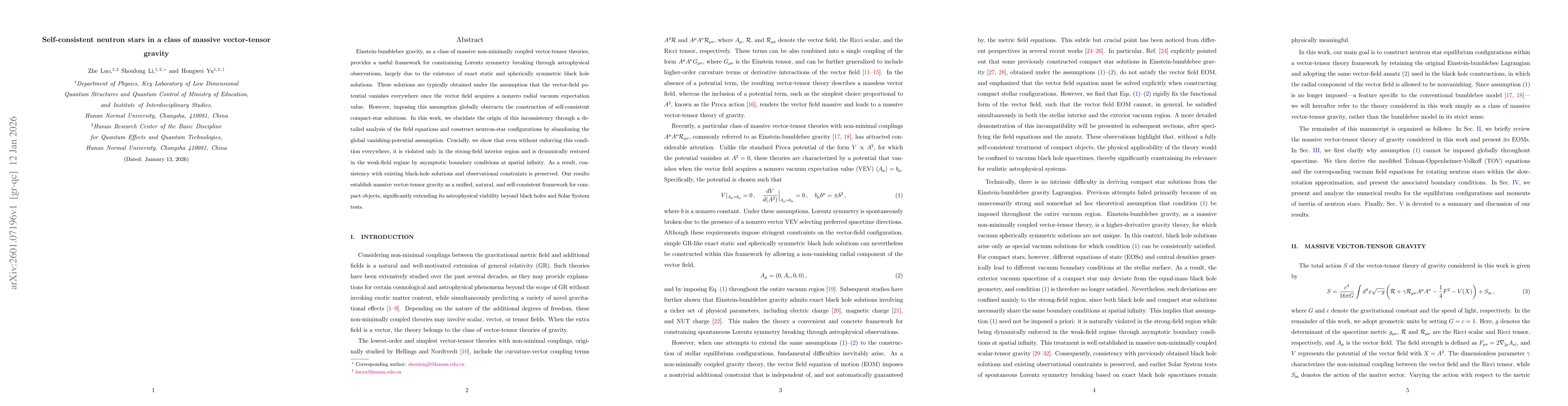 Thumbnail for Self-consistent neutron stars in a class of massive vector-tensor gravity
