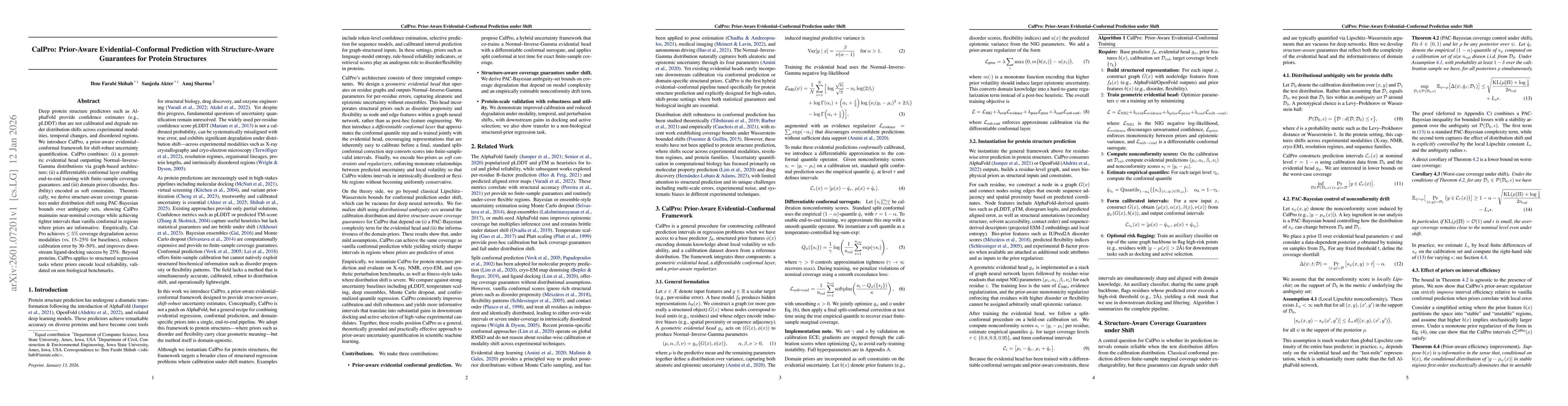 Thumbnail for CalPro: Prior-Aware Evidential--Conformal Prediction with Structure-Aware Guarantees for Protein Structures