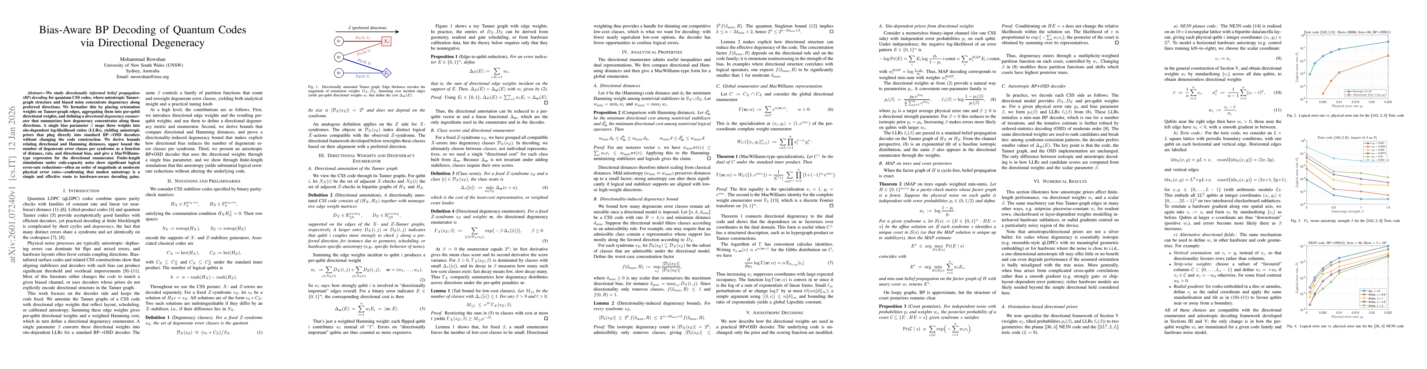 Thumbnail for Bias-Aware BP Decoding of Quantum Codes via Directional Degeneracy
