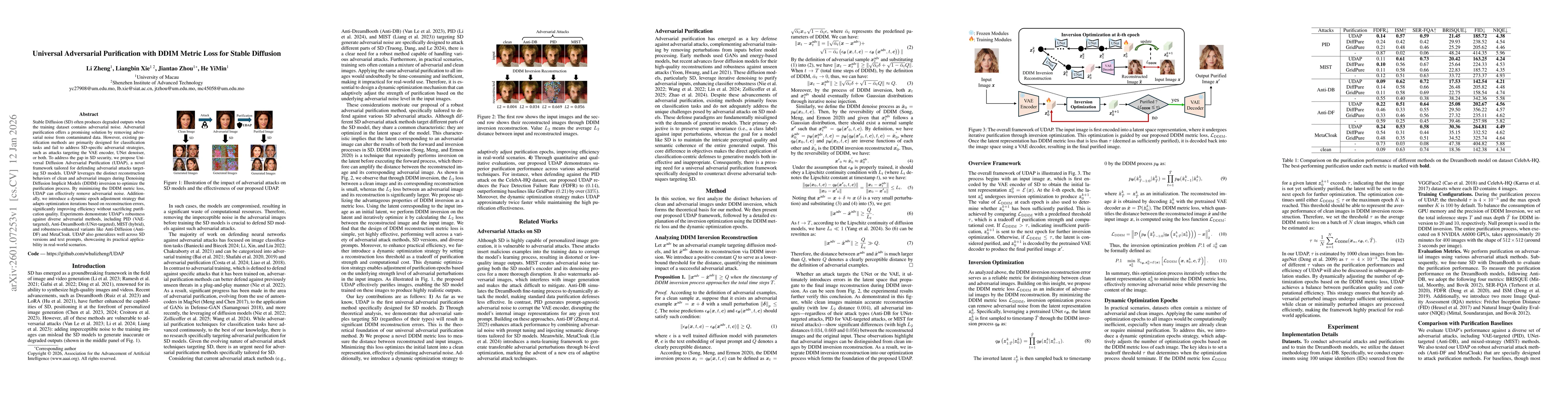 Thumbnail for Universal Adversarial Purification with DDIM Metric Loss for Stable Diffusion
