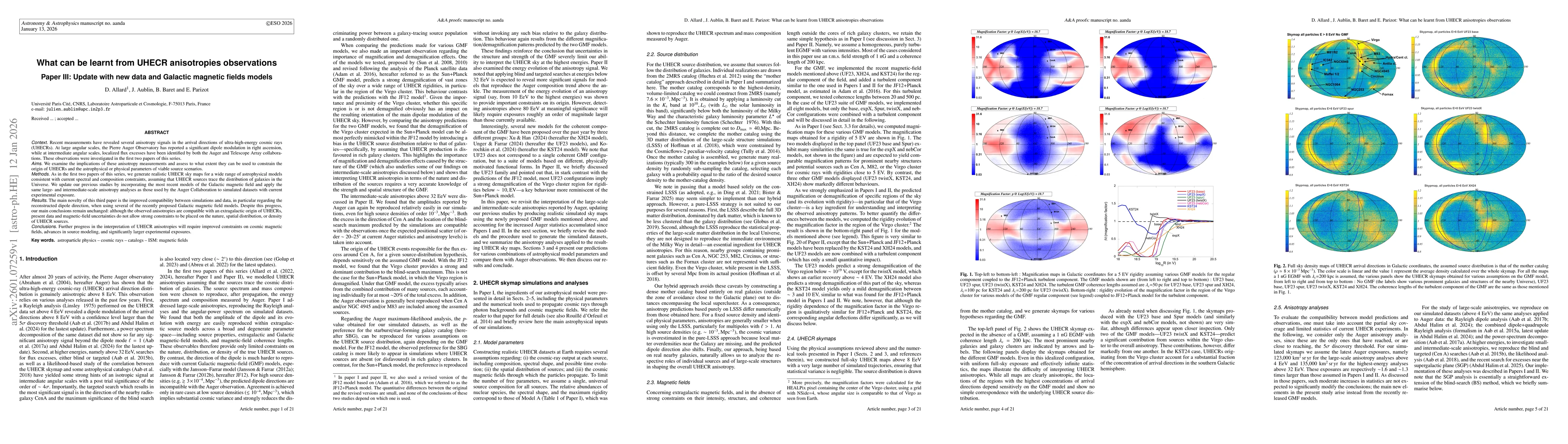 Thumbnail for What can be learnt from UHECR anisotropies observations Paper III: Update with new data and Galactic magnetic fields models