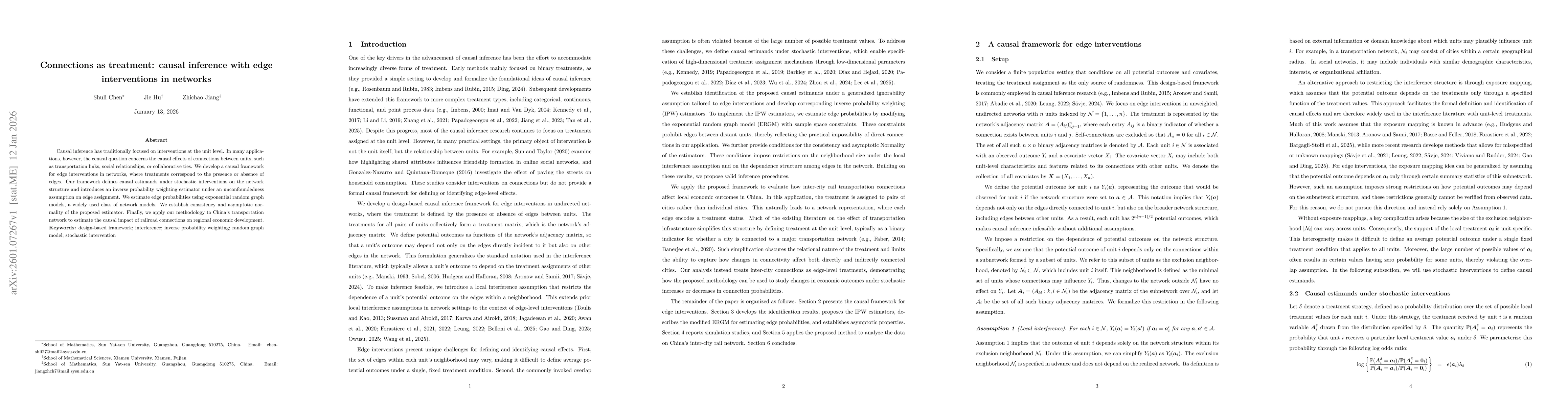 Thumbnail for Connections as treatment: causal inference with edge interventions in networks