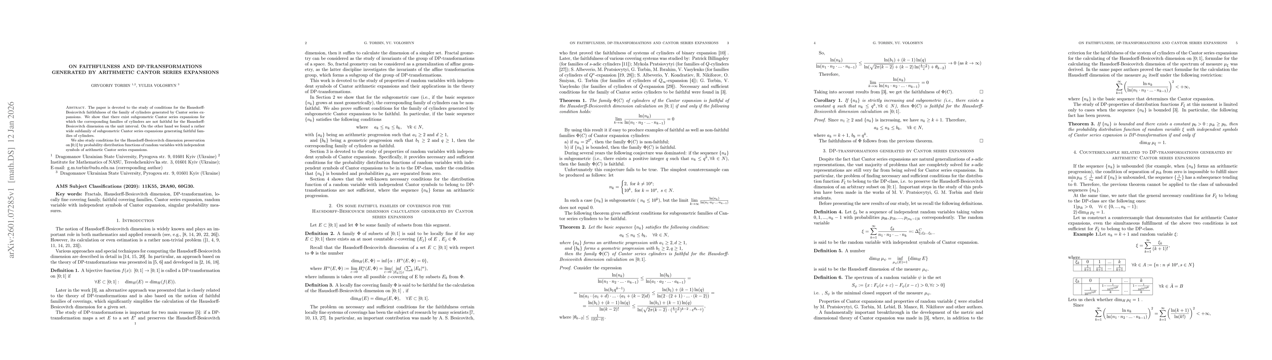 Thumbnail for On faithfulness and DP-transformations generated by arithmetic Cantor series expansions