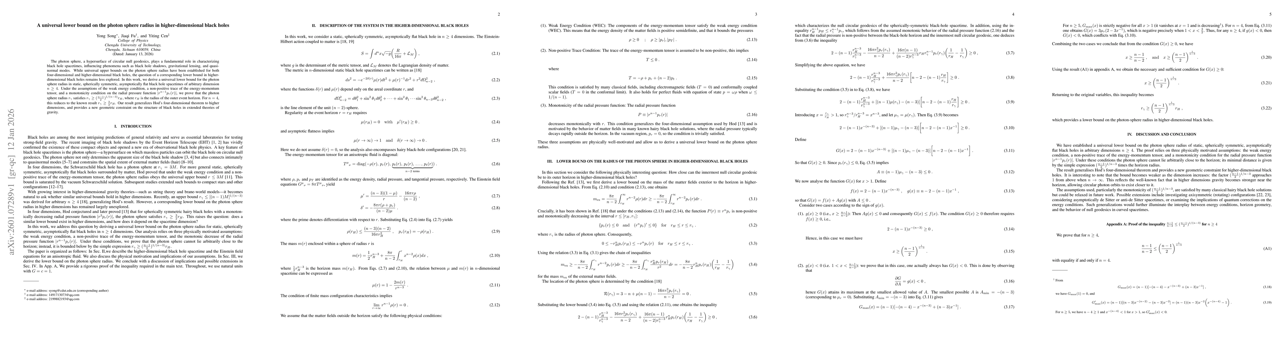 Thumbnail for A universal lower bound on the photon sphere radius in higher-dimensional black holes
