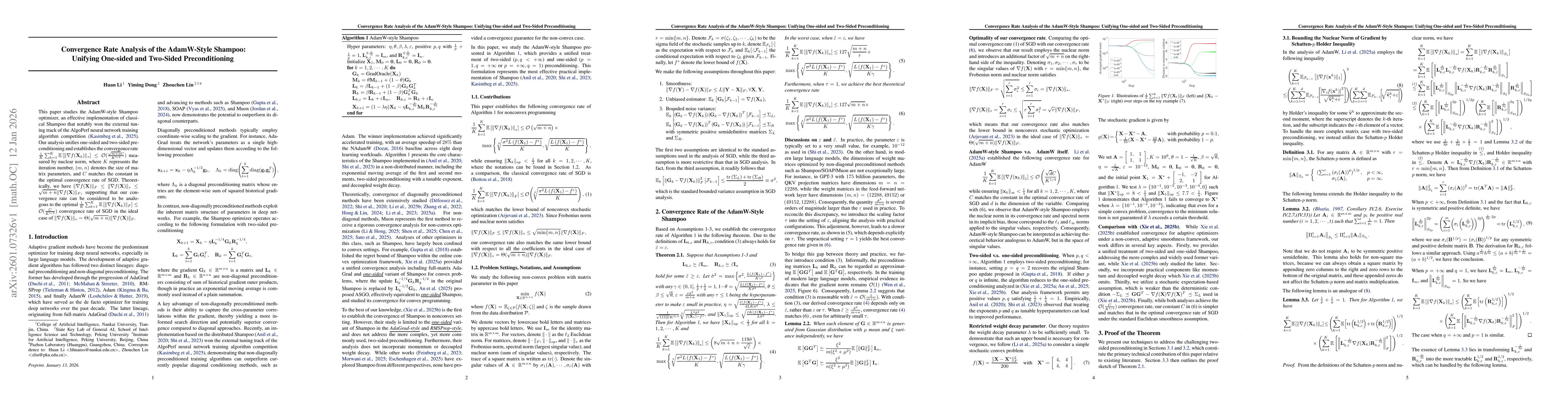 Thumbnail for Convergence Rate Analysis of the AdamW-Style Shampoo: Unifying One-sided and Two-Sided Preconditioning