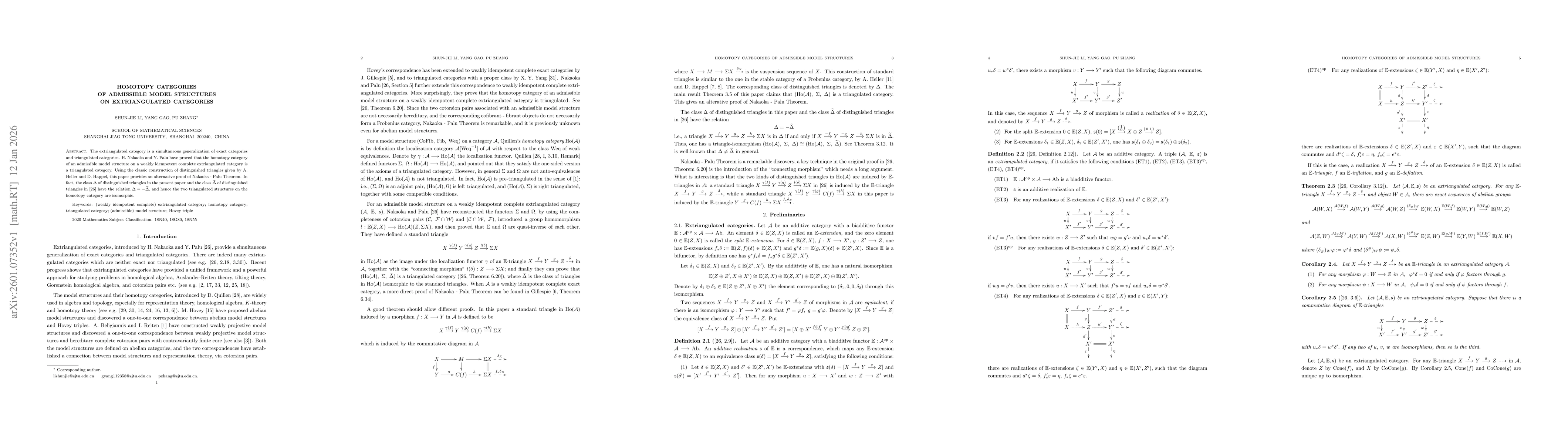Thumbnail for Homotopy categories of admissible model structures on extriangulated categories