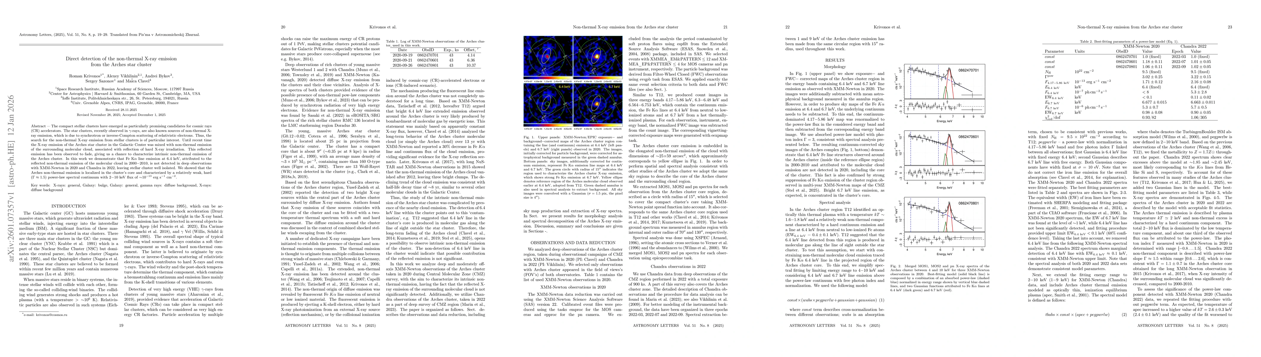 Thumbnail for Direct detection of the non-thermal X-ray emission from the Arches star cluster