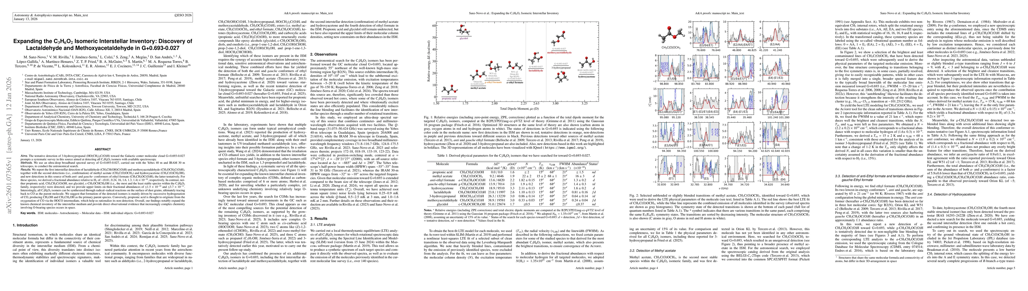Thumbnail for Expanding the C$_3$H$_6$O$_2$ Isomeric Interstellar Inventory: Discovery of Lactaldehyde and Methoxyacetaldehyde in G+0.693-0.027