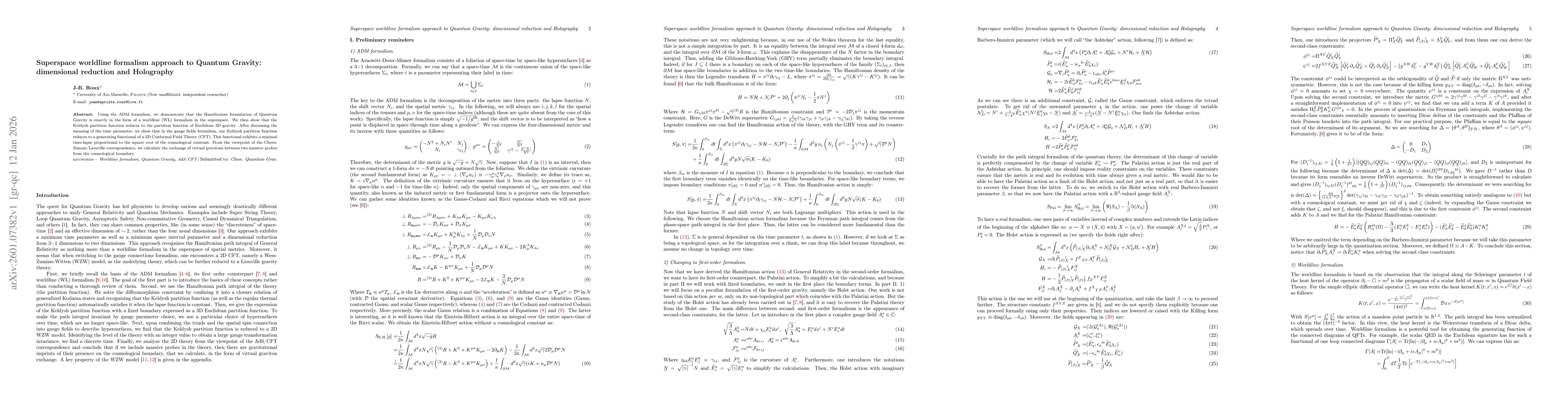 Thumbnail for Superspace worldline formalism approach to Quantum Gravity: dimensional reduction and Holography