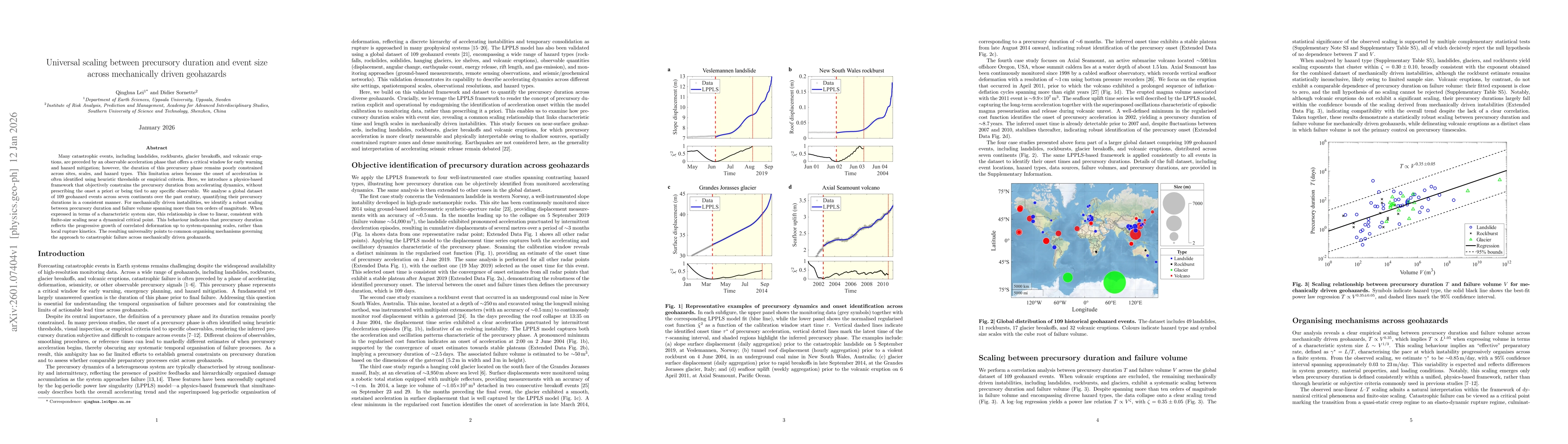 Thumbnail for Universal scaling between precursory duration and event size across mechanically driven geohazards