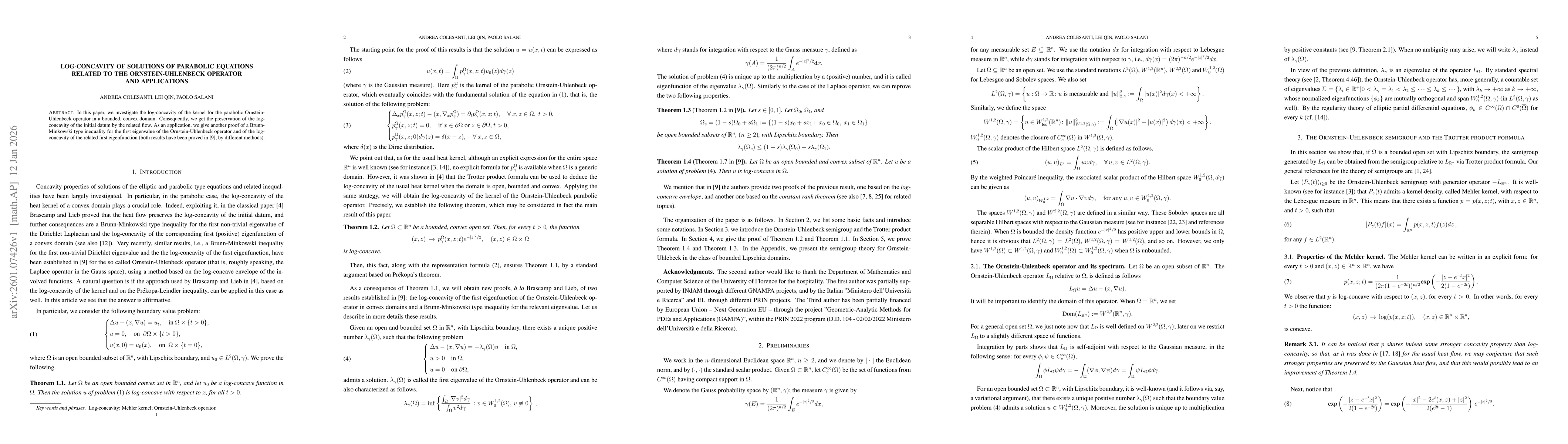 Thumbnail for Log-concavity of solutions of parabolic equations related to the Ornstein-Uhlenbeck operator and applications