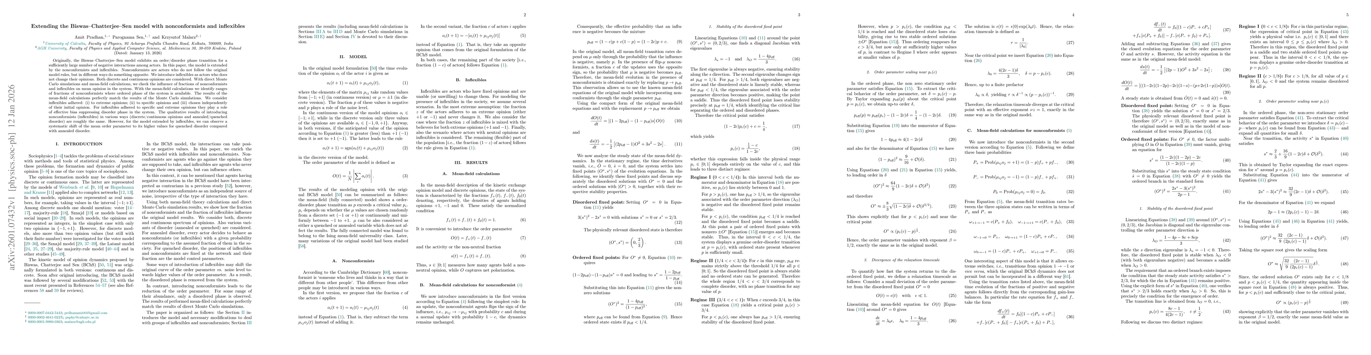Thumbnail for Extending the Biswas--Chatterjee--Sen model with nonconformists and inflexibles