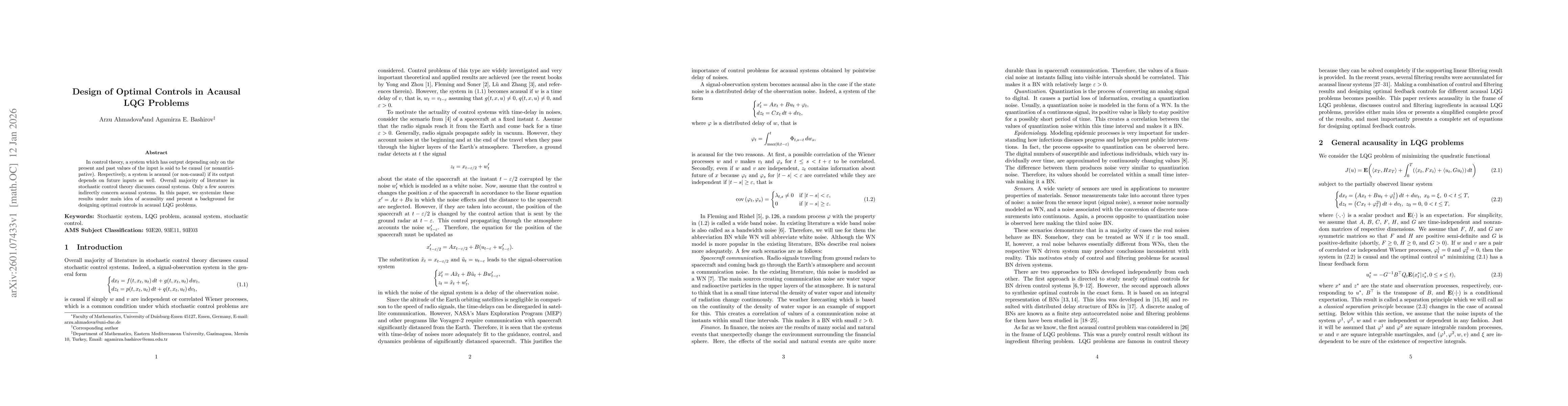 Thumbnail for Design of Optimal Controls in Acausal LQG Problems