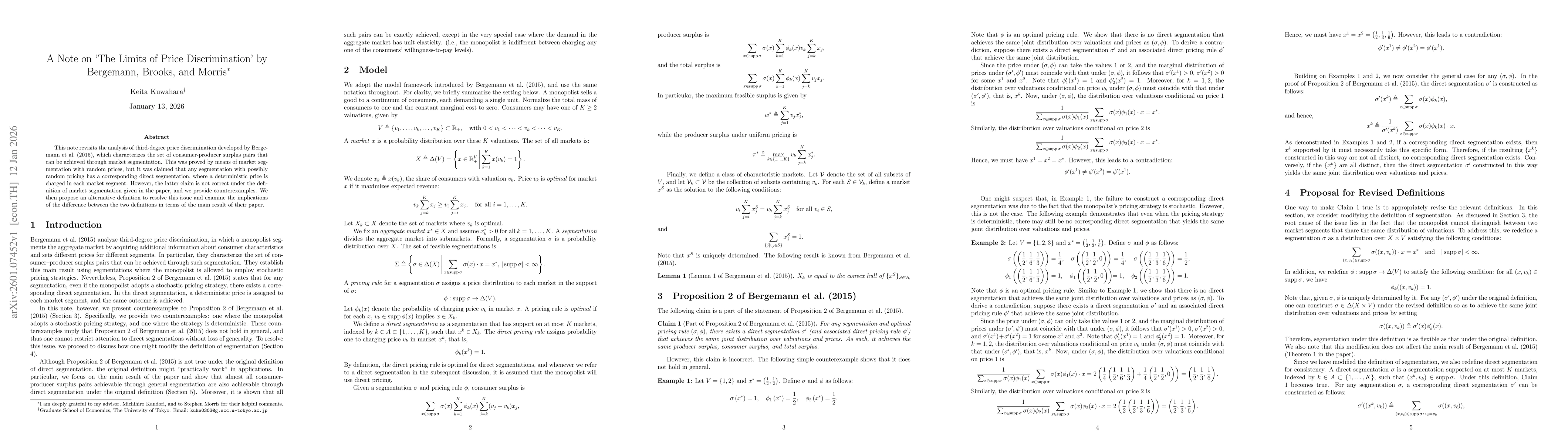 Thumbnail for A Note on 'The Limits of Price Discrimination' by Bergemann, Brooks, and Morris