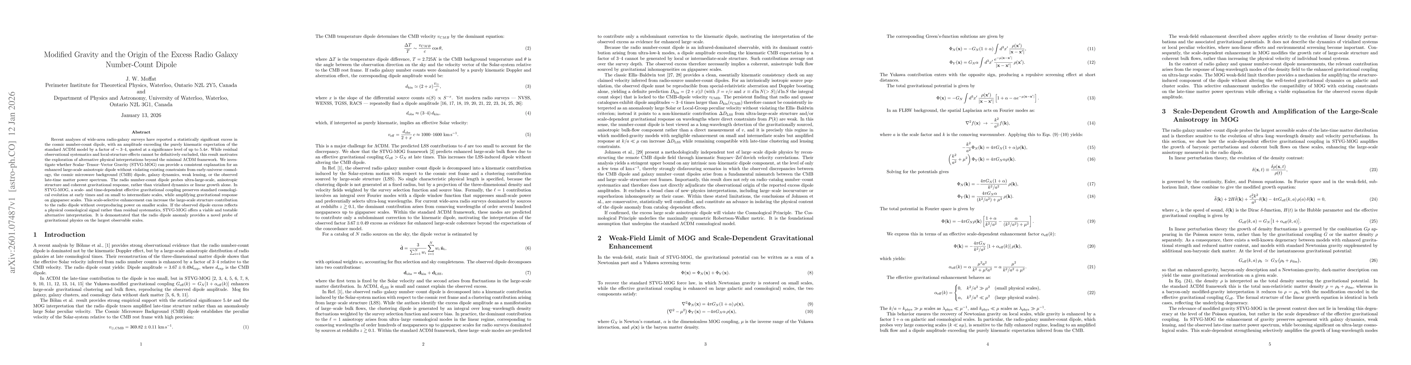 Thumbnail for Modified Gravity and the Origin of the Excess Radio Galaxy Number-Count Dipole