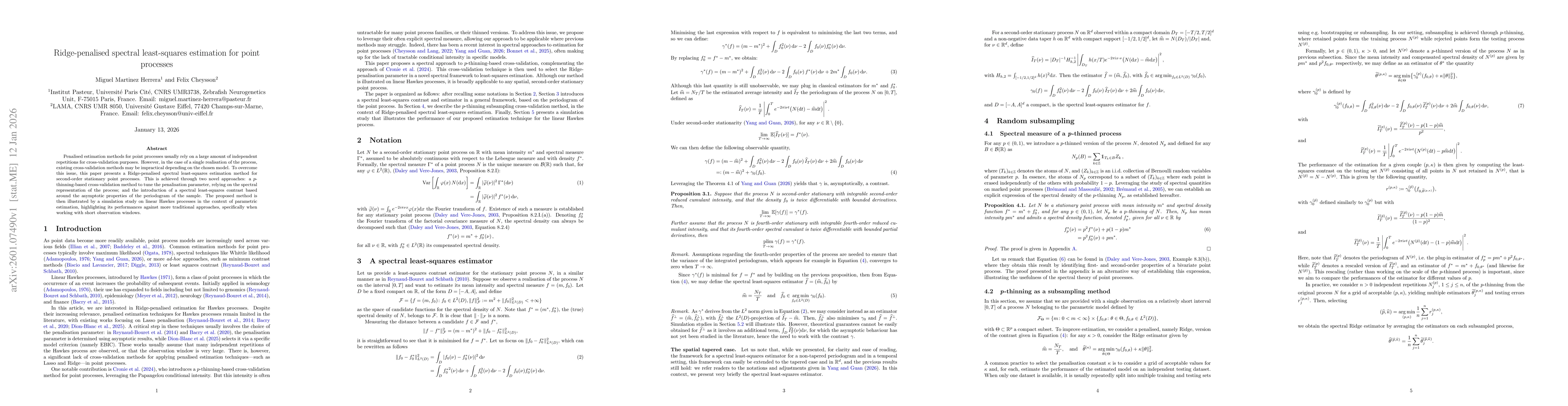 Thumbnail for Ridge-penalised spectral least-squares estimation for point processes