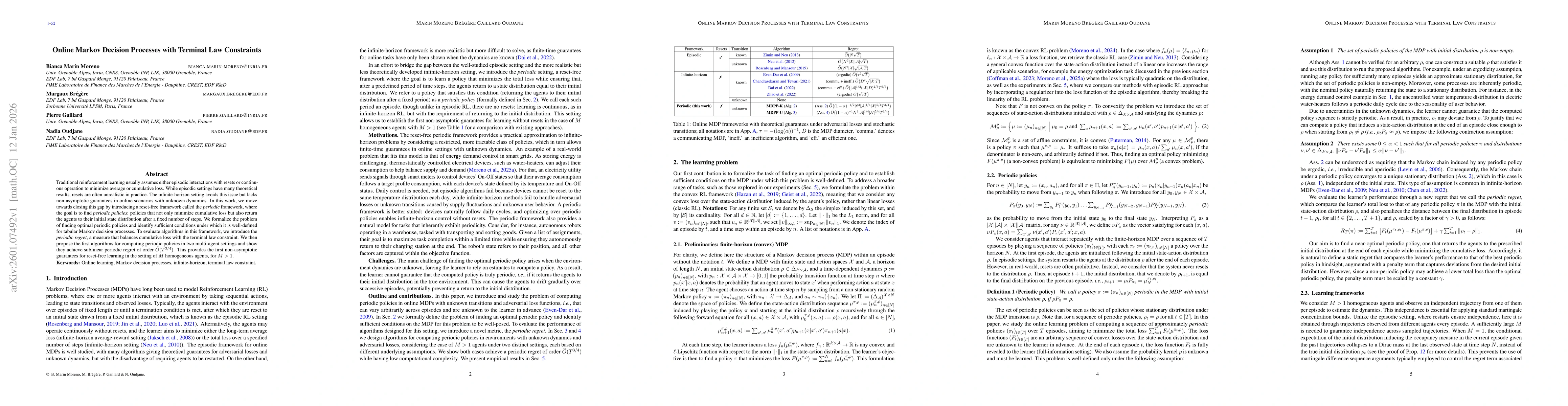Thumbnail for Online Markov Decision Processes with Terminal Law Constraints