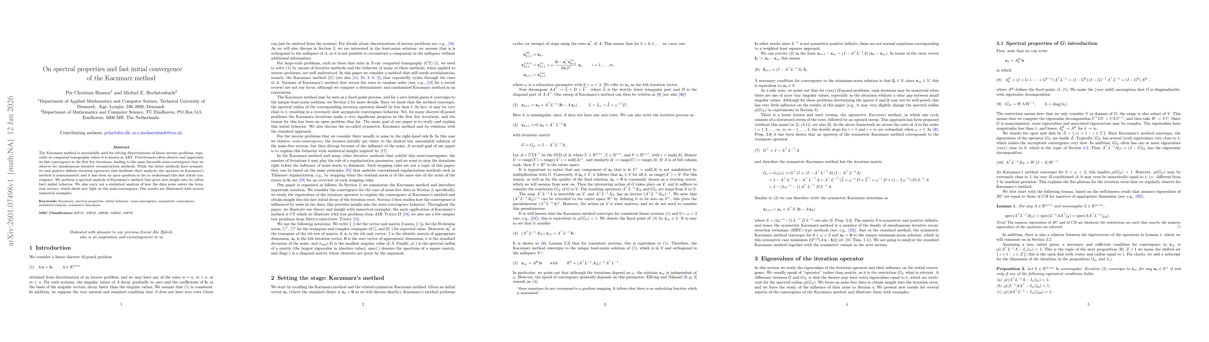 Thumbnail for On spectral properties and fast initial convergence of the Kaczmarz method