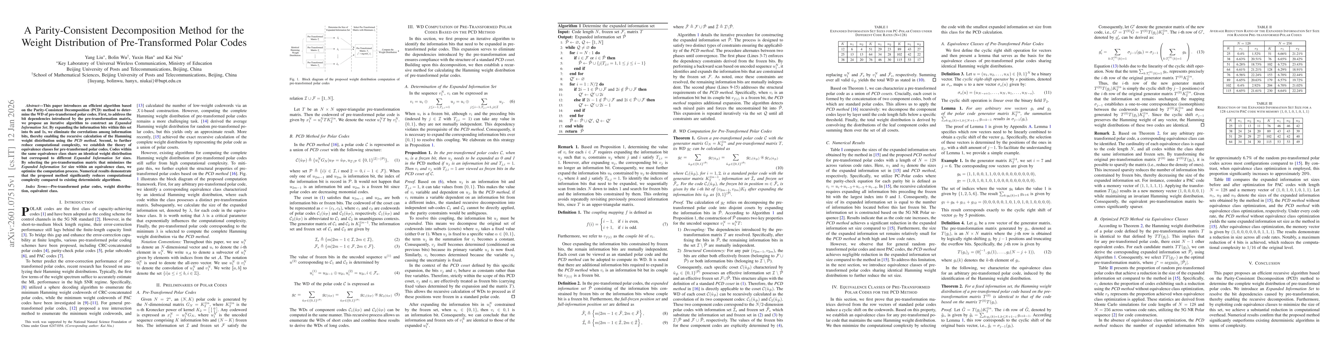 Thumbnail for A Parity-Consistent Decomposition Method for the Weight Distribution of Pre-Transformed Polar Codes