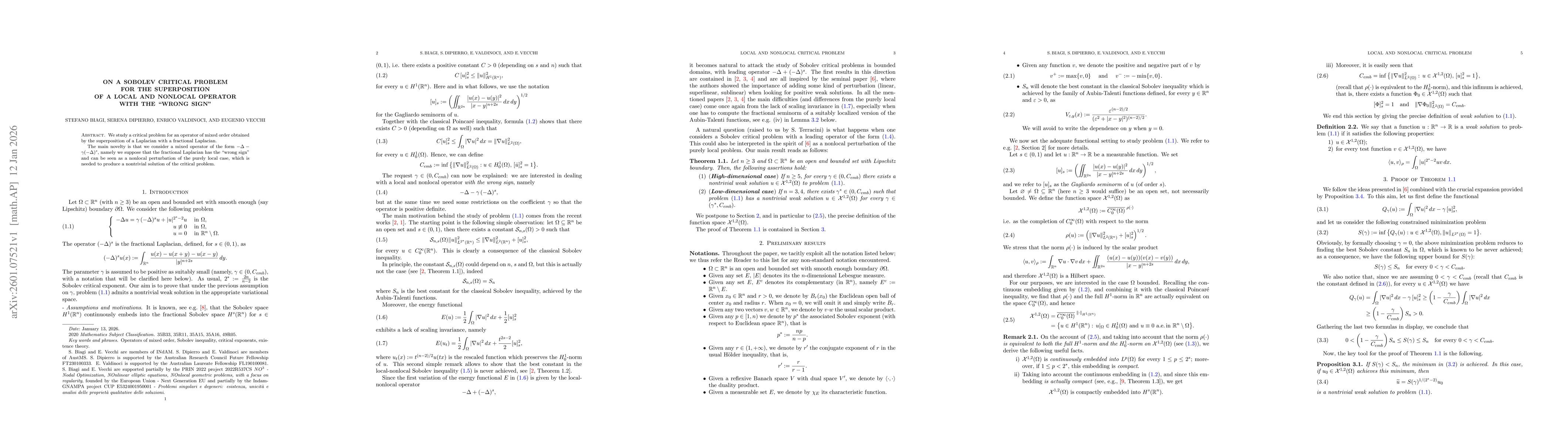 Thumbnail for On a Sobolev critical problem for the superposition of a local and nonlocal operator with the "wrong sign''
