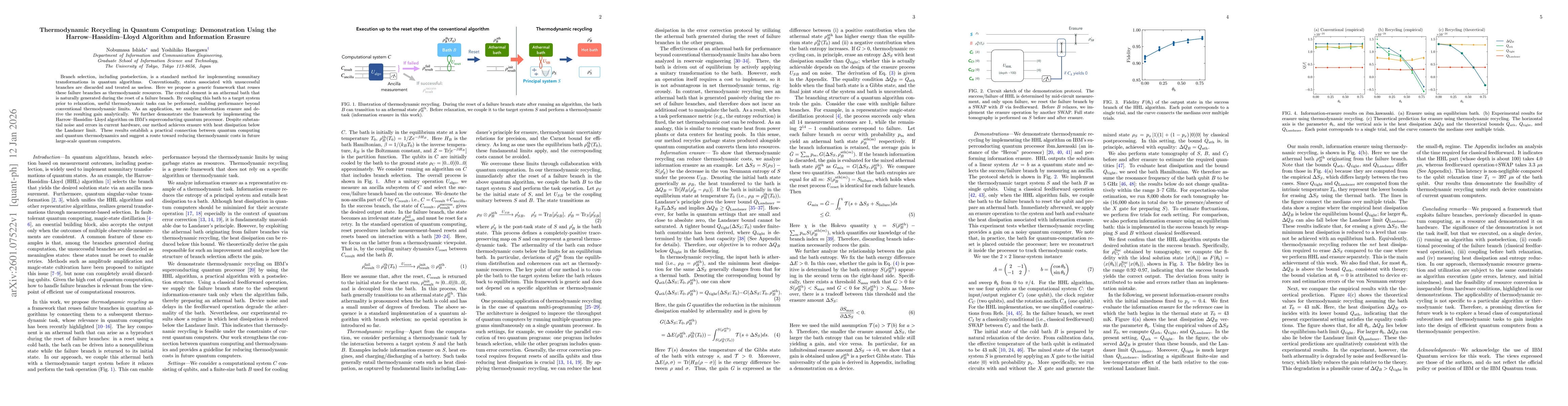 Thumbnail for Thermodynamic Recycling in Quantum Computing: Demonstration Using the Harrow-Hassidim-Lloyd Algorithm and Information Erasure