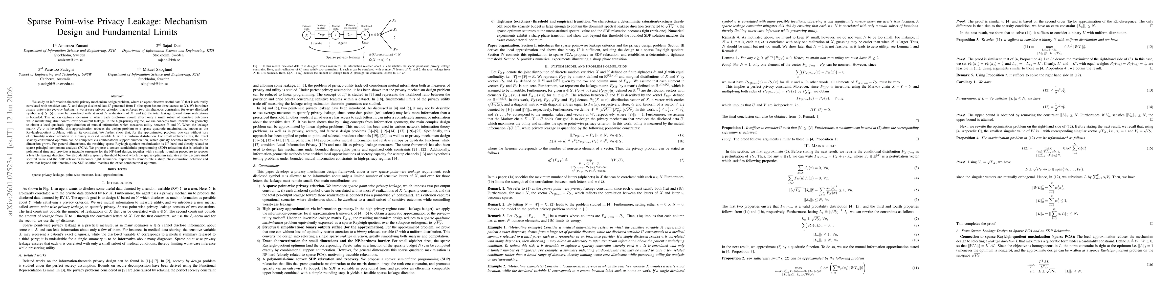Thumbnail for Sparse Point-wise Privacy Leakage: Mechanism Design and Fundamental Limits