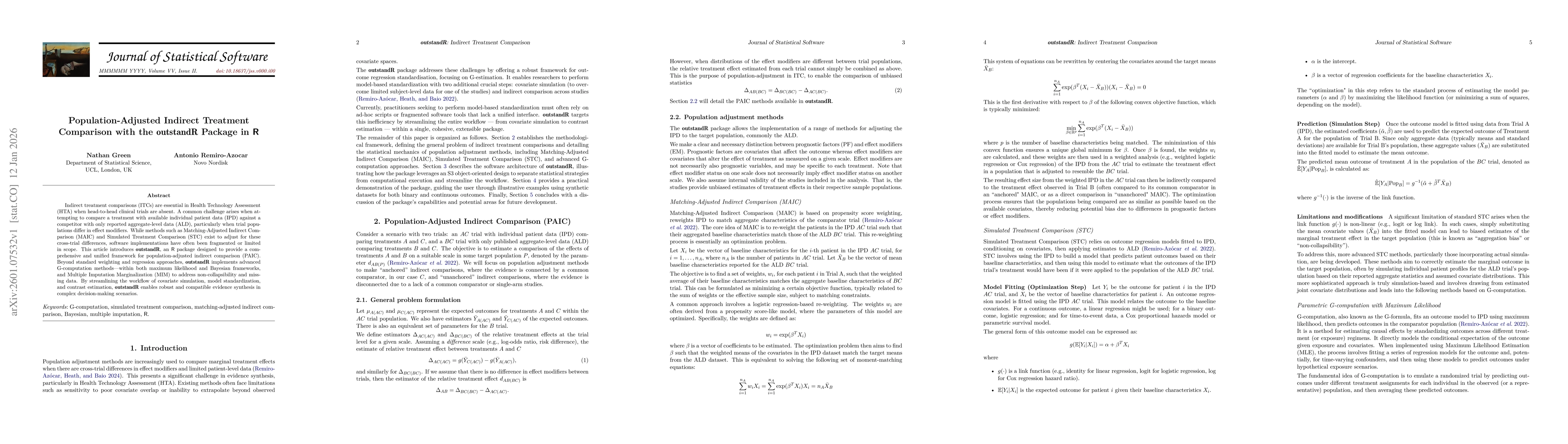 Thumbnail for Population-Adjusted Indirect Treatment Comparison with the outstandR Package in R