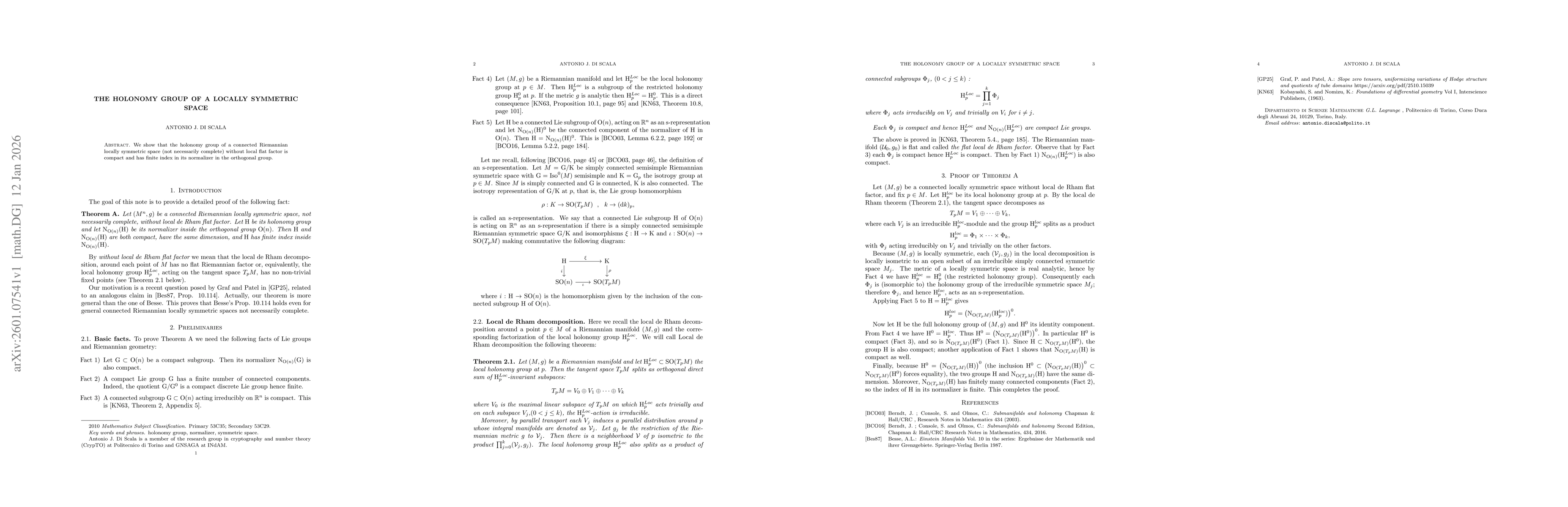 Thumbnail for The holonomy group of a locally symmetric space