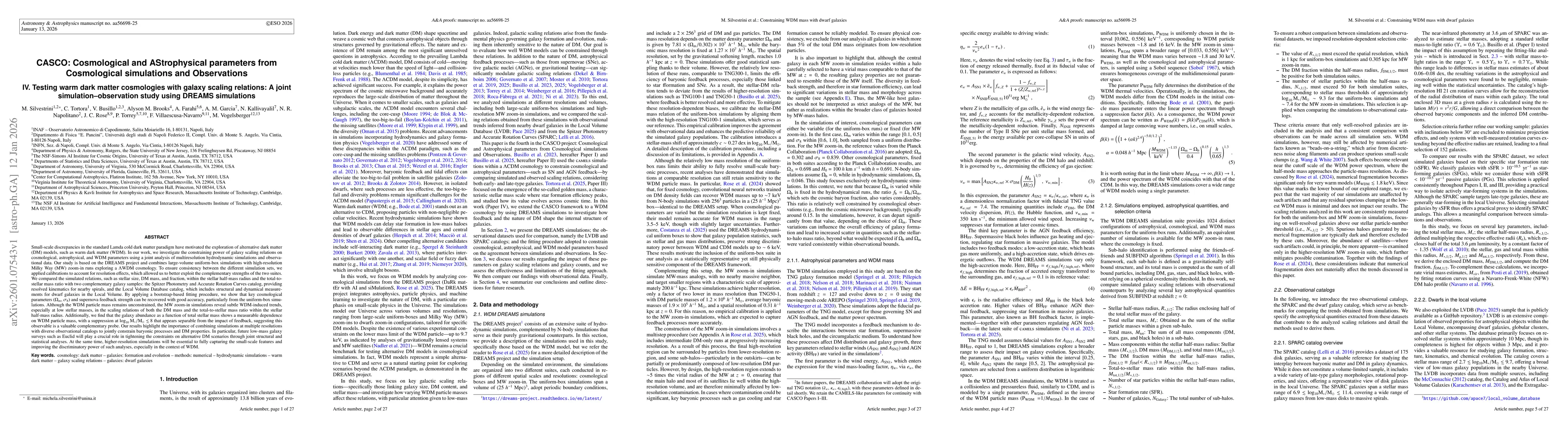 Thumbnail for CASCO: Cosmological and AStrophysical parameters from Cosmological simulations and Observations IV. Testing warm dark matter cosmologies with galaxy scaling relations: A joint simulation-observation study using DREAMS simulations