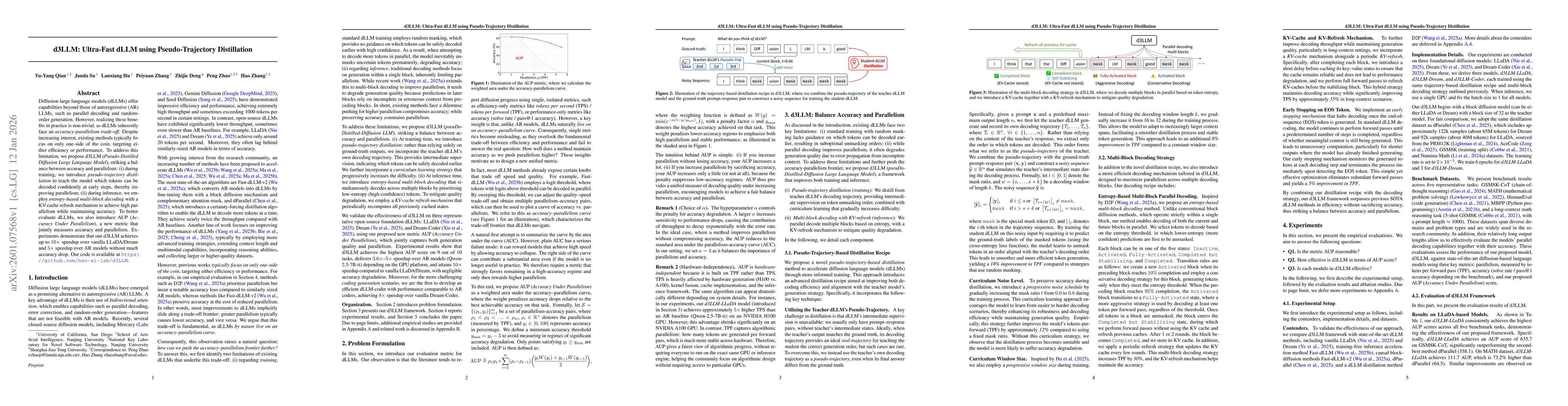 Thumbnail for d3LLM: Ultra-Fast Diffusion LLM using Pseudo-Trajectory Distillation