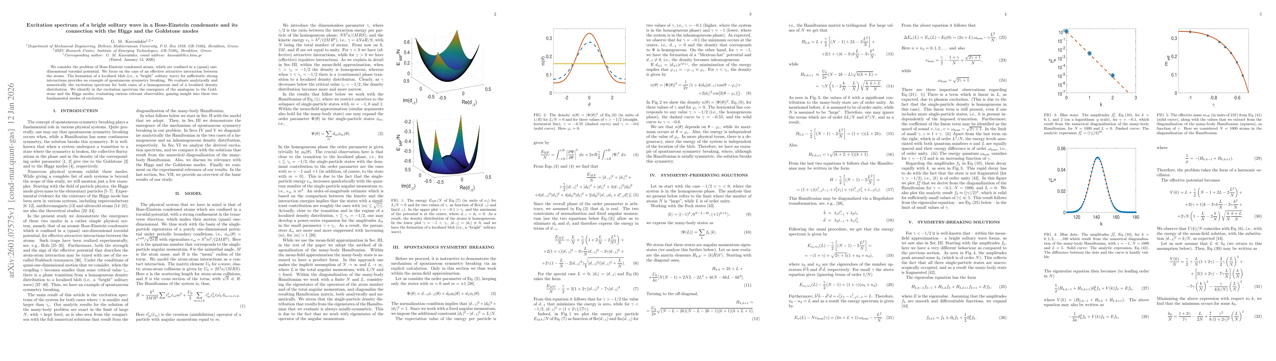 Thumbnail for Excitation spectrum of a bright solitary wave in a Bose-Einstein condensate and its connection with the Higgs and the Goldstone modes
