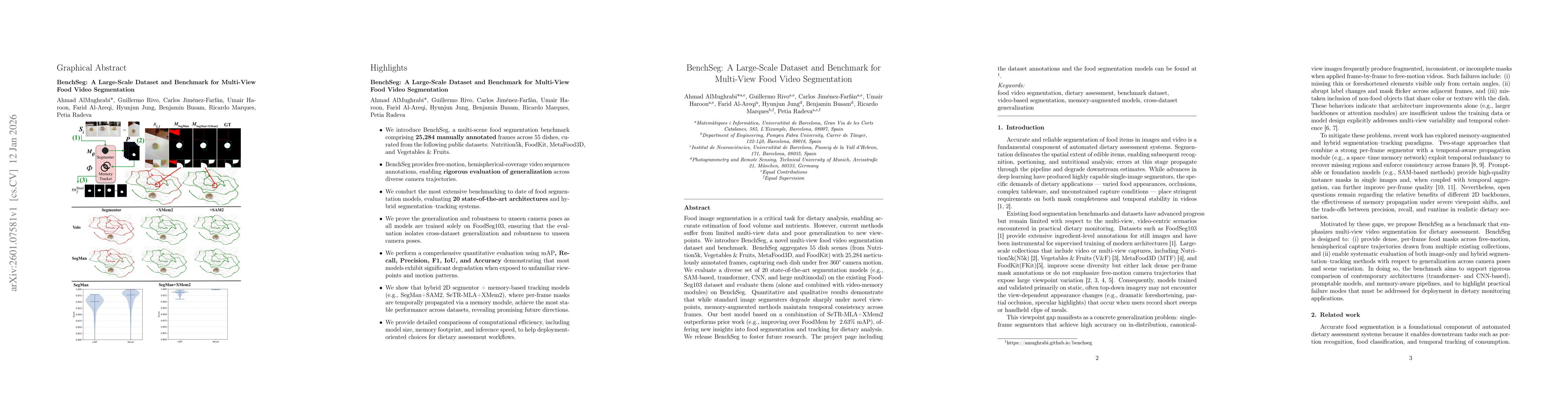 Thumbnail for BenchSeg: A Large-Scale Dataset and Benchmark for Multi-View Food Video Segmentation