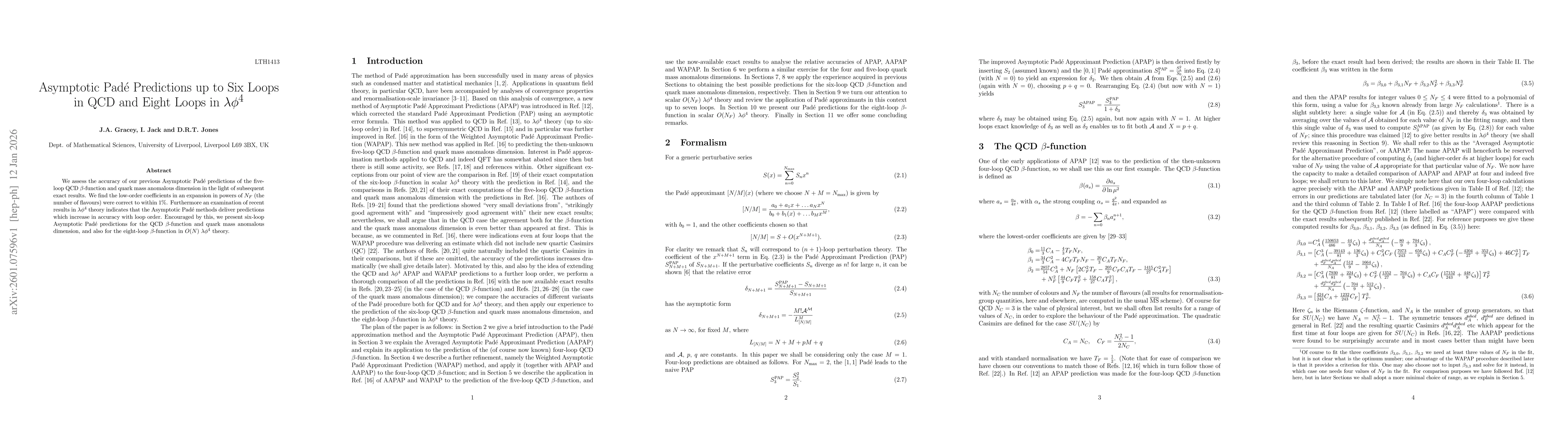Thumbnail for Asymptotic Padé Predictions up to Six Loops in QCD and Eight Loops in $λφ^4$