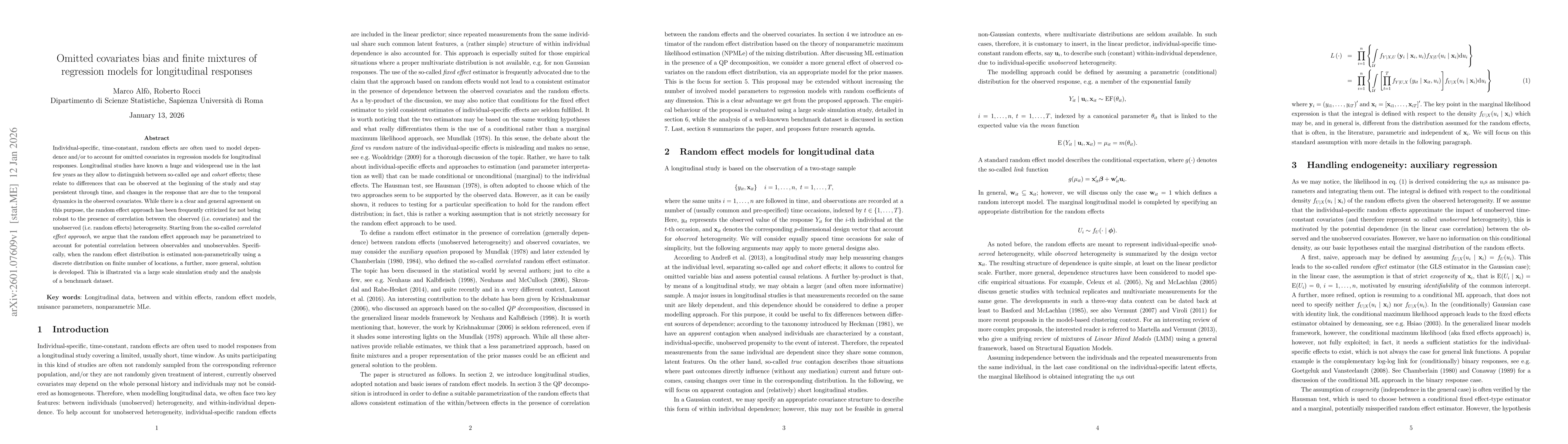 Thumbnail for Omitted covariates bias and finite mixtures of regression models for longitudinal responses