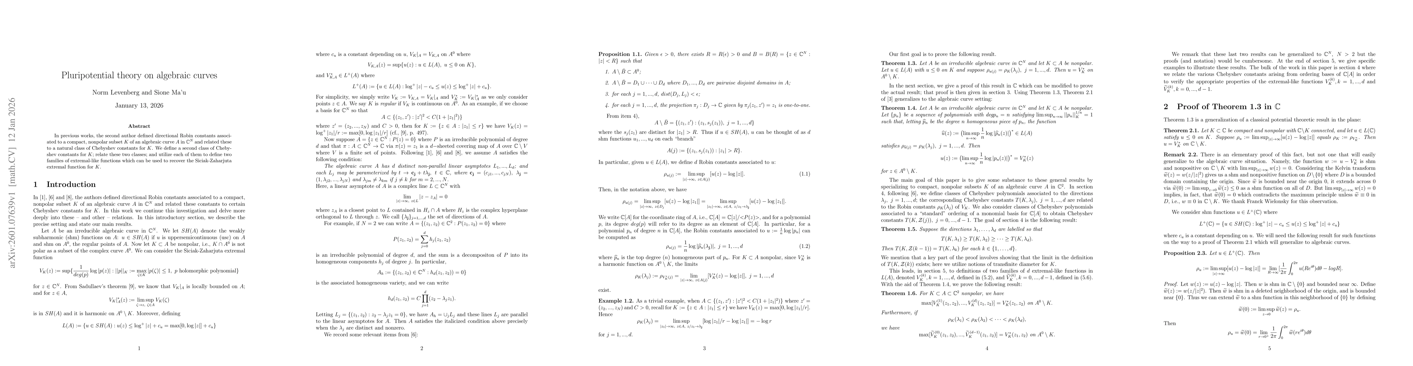 Thumbnail for Pluripotential theory on algebraic curves