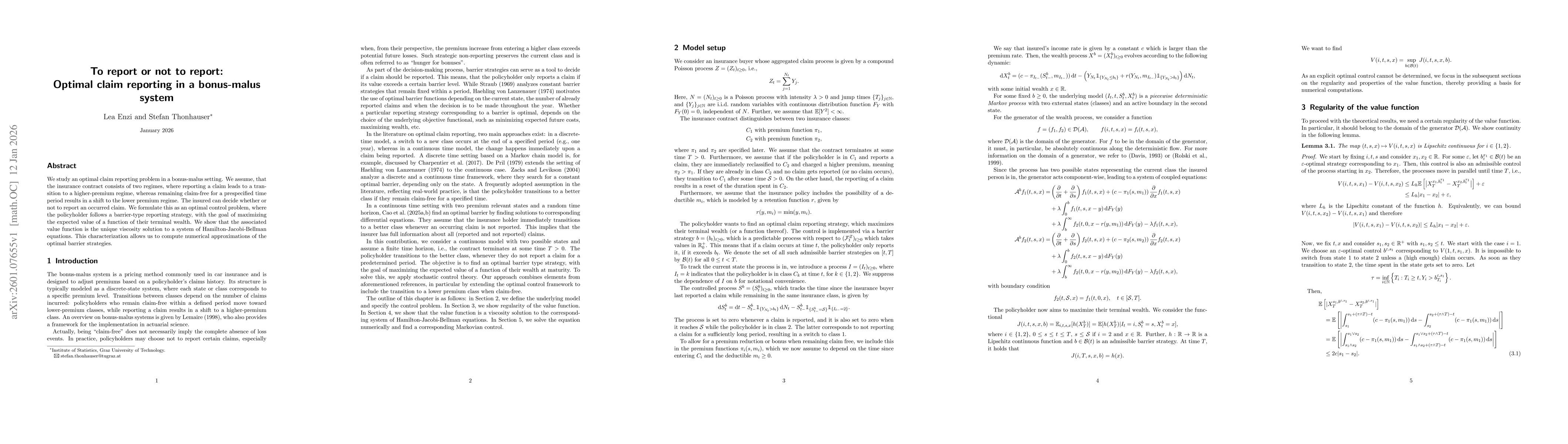 Thumbnail for To report or not to report: Optimal claim reporting in a bonus-malus system