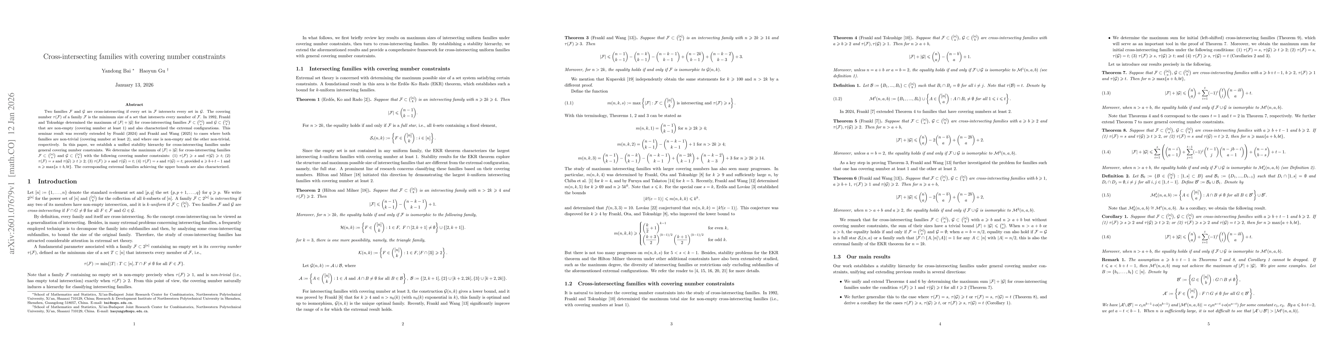 Thumbnail for Cross-intersecting families with covering number constraints