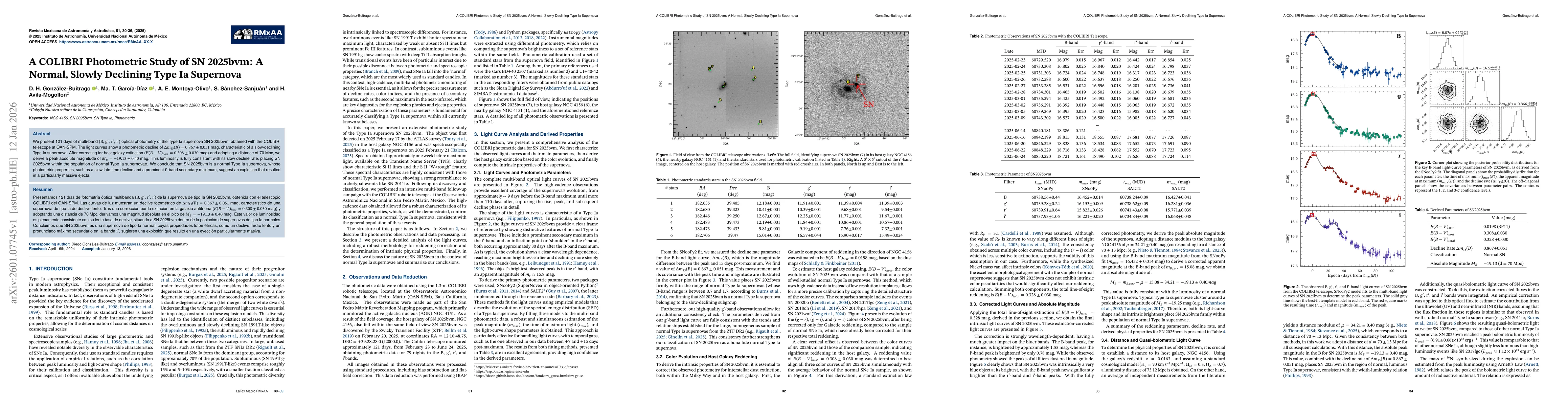 Thumbnail for A COLIBRI Photometric Study of SN 2025bvm: A Normal, Slowly Declining Type Ia Supernova