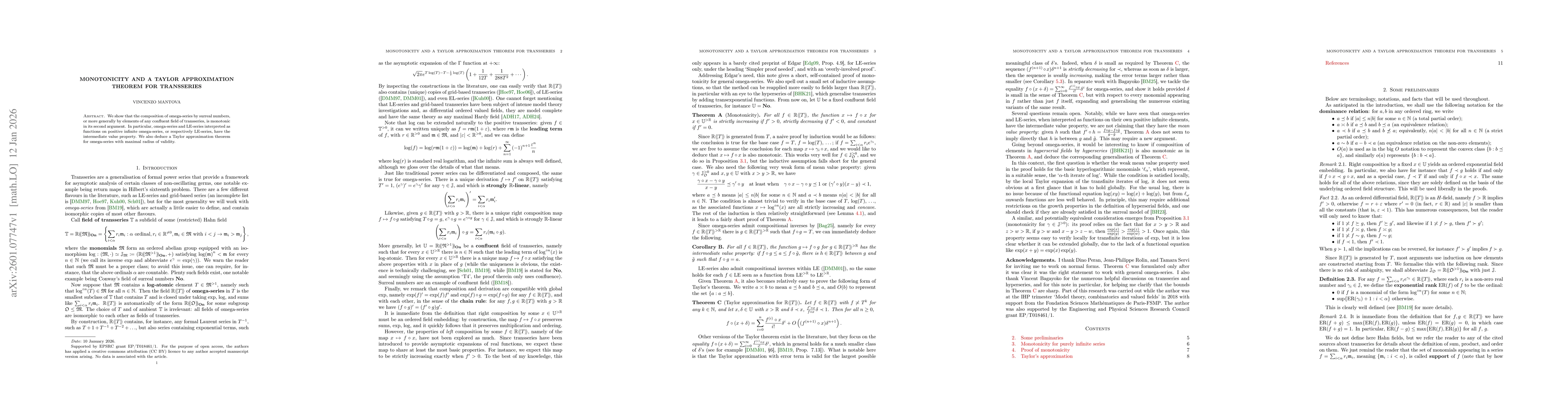 Thumbnail for Monotonicity and a Taylor approximation theorem for transseries