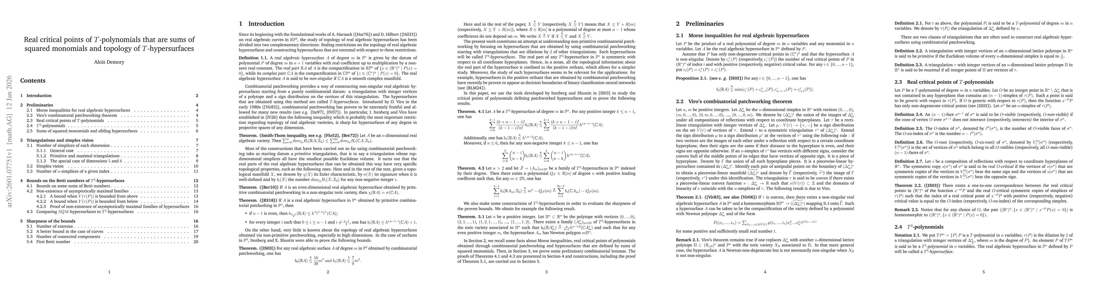 Thumbnail for Real critical points of $T$-polynomials that are sums of squared monomials and topology of $T$-hypersurfaces
