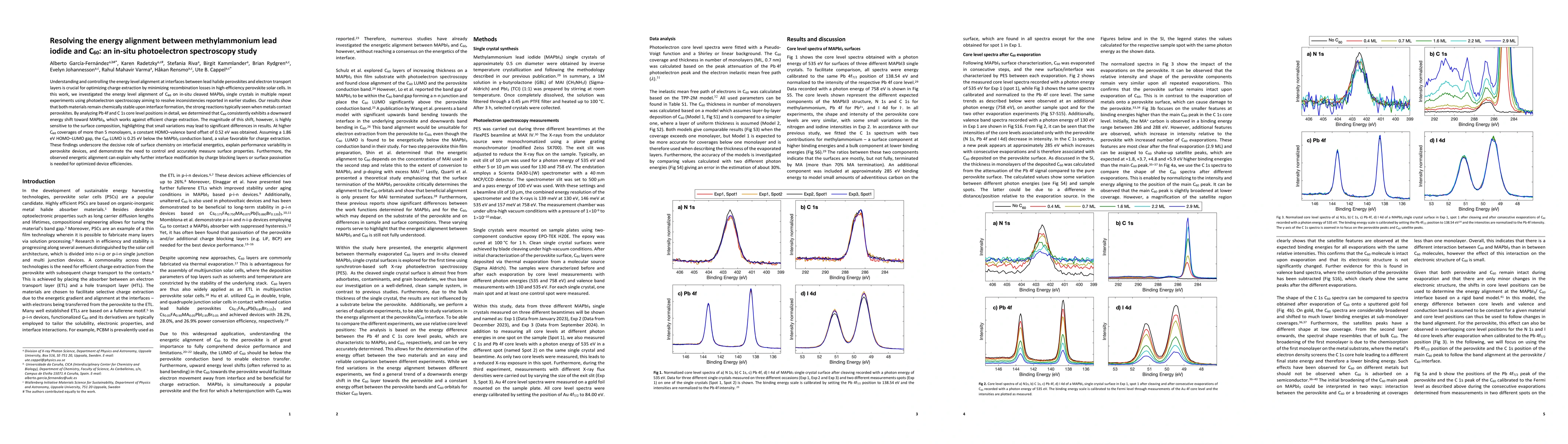 Thumbnail for Resolving the energy alignment between methylammonium lead iodide and C60: an in-situ photoelectron spectroscopy study