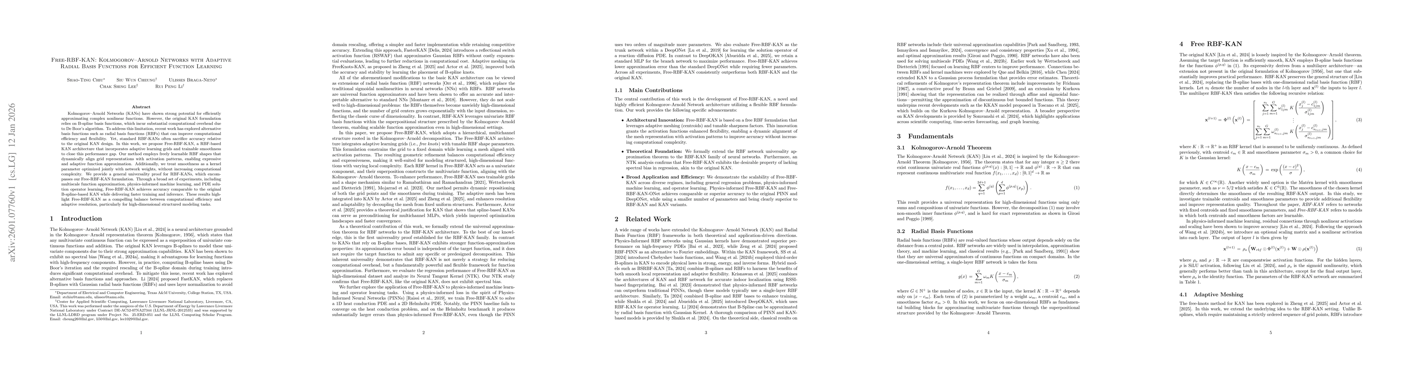 Thumbnail for Free-RBF-KAN: Kolmogorov-Arnold Networks with Adaptive Radial Basis Functions for Efficient Function Learning