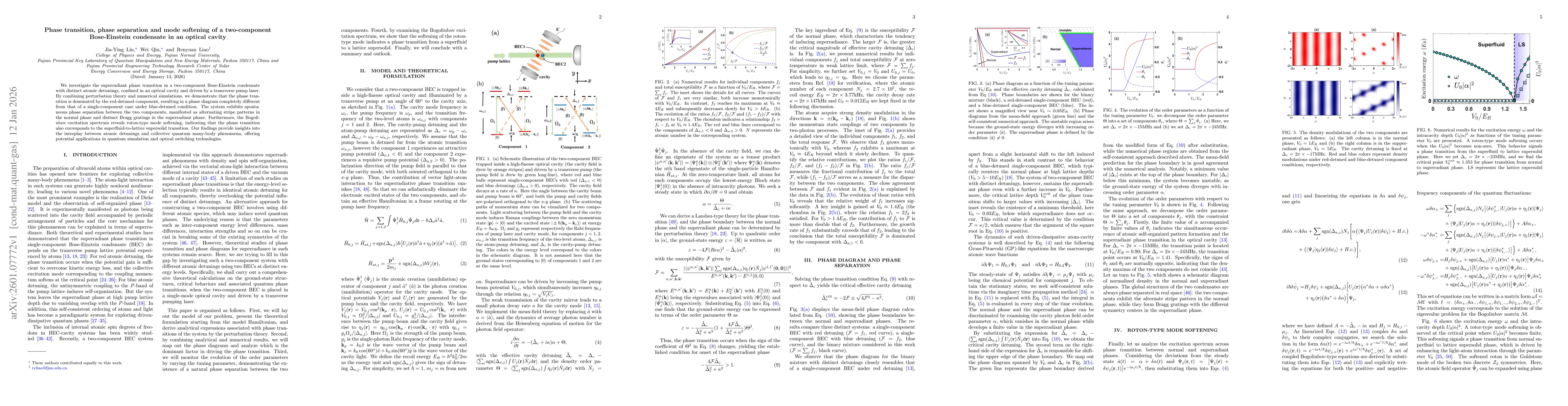 Thumbnail for Phase transition, phase separation and mode softening of a two-component Bose-Einstein condensate in an optical cavity