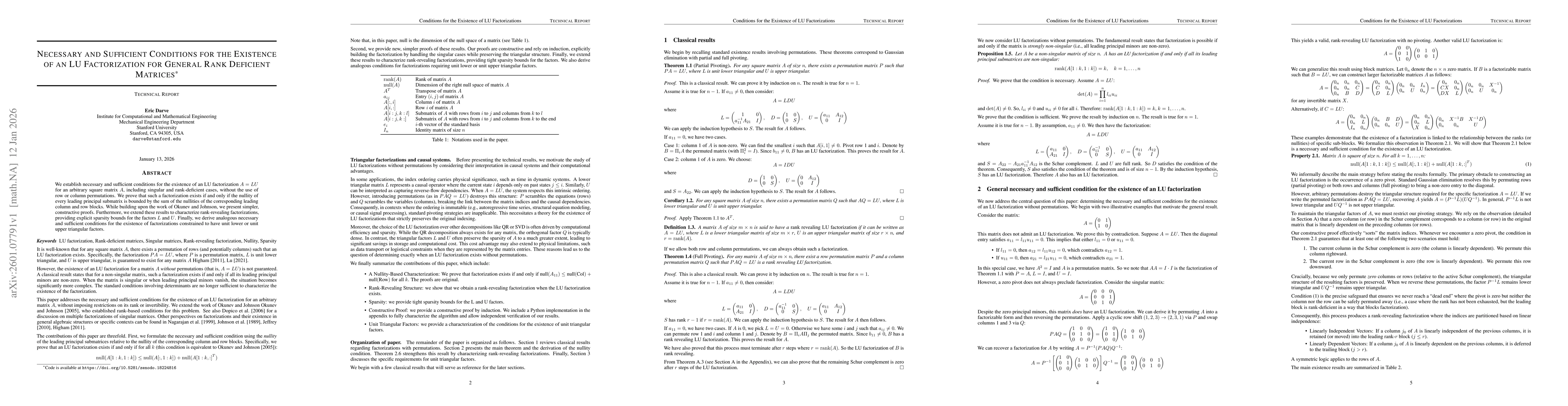 Thumbnail for Necessary and Sufficient Conditions for the Existence of an LU Factorization for General Rank Deficient Matrices