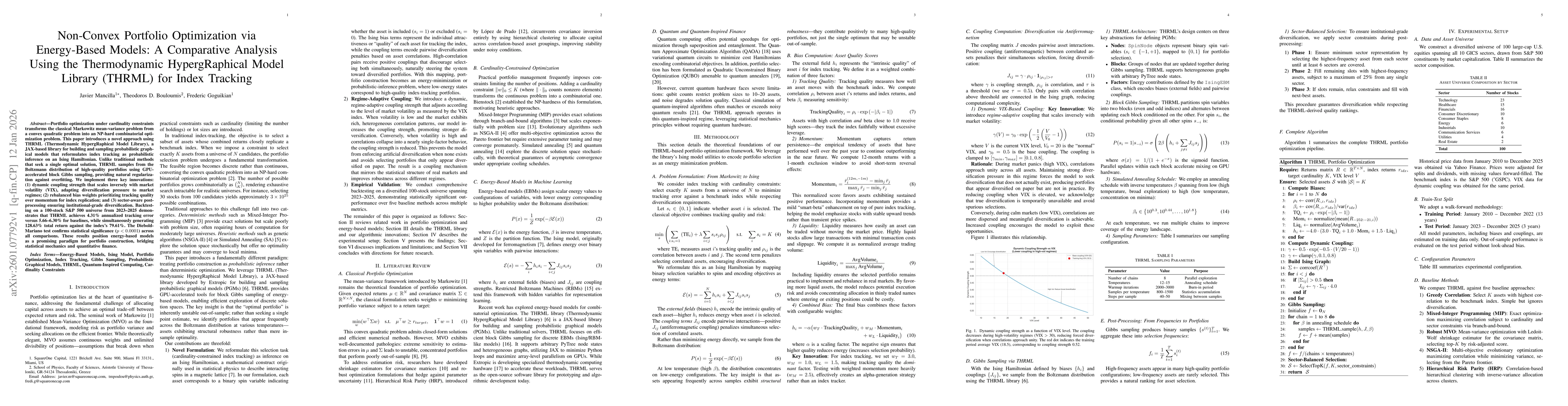 Thumbnail for Non-Convex Portfolio Optimization via Energy-Based Models: A Comparative Analysis Using the Thermodynamic HypergRaphical Model Library (THRML) for Index Tracking