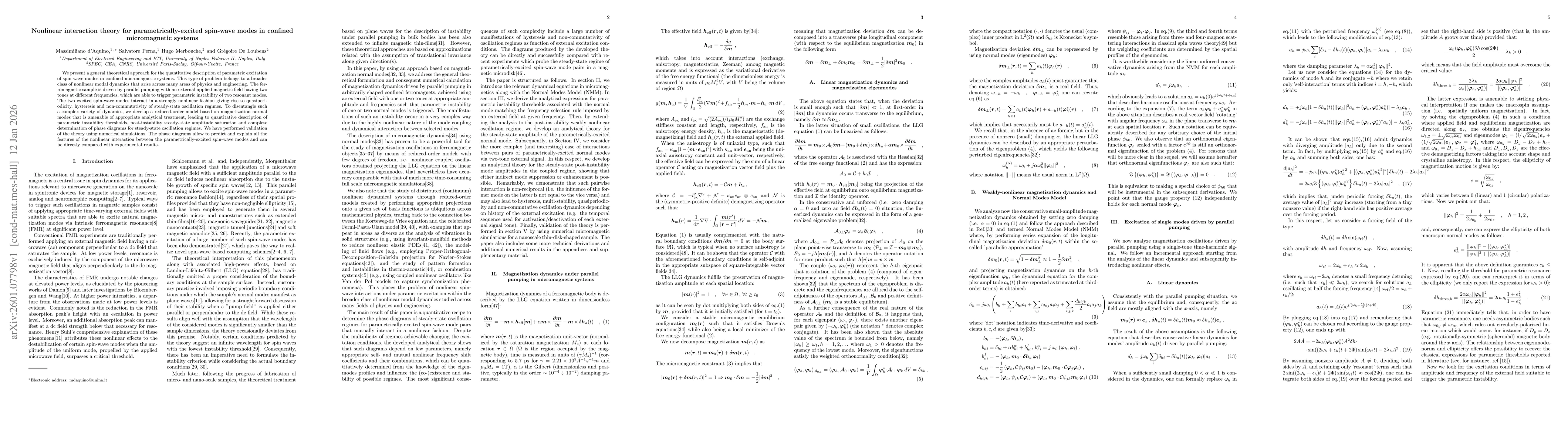 Thumbnail for Nonlinear interaction theory for parametrically-excited spin-wave modes in confined micromagnetic systems
