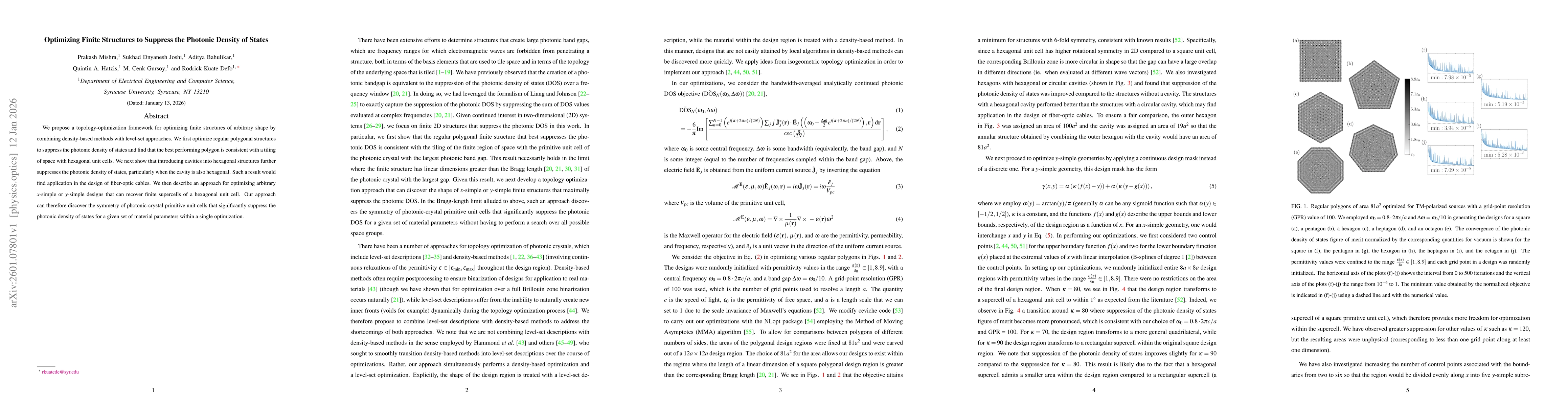 Thumbnail for Optimizing Finite Structures to Suppress the Photonic Density of States