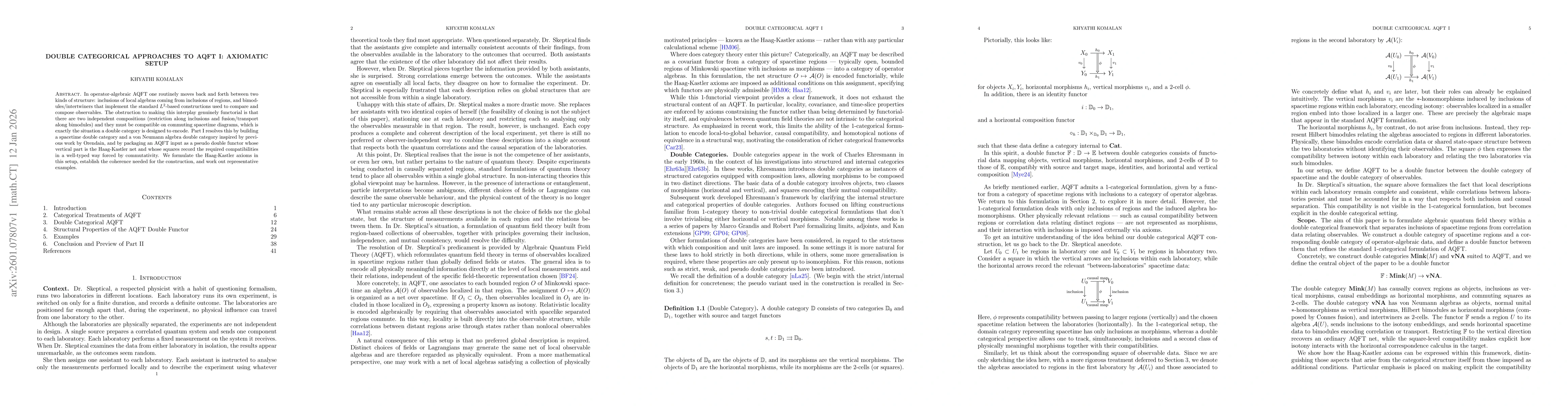 Thumbnail for Double Categorical Approaches to AQFT I: Axiomatic Setup
